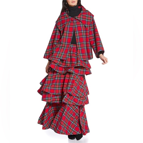 NWT Buru Teagan Shimmer Tiered Ruffle Full Length Side Seam Pocket A-Line Skirt - Picture 4 of 9